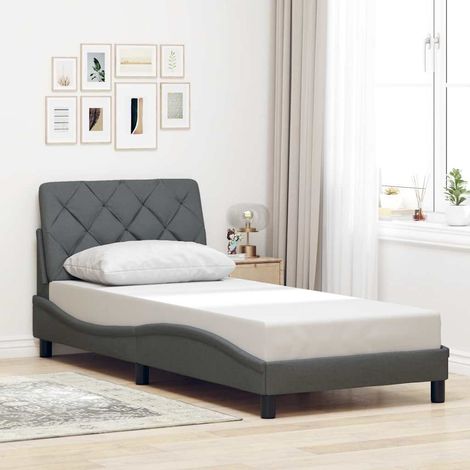 Cadre de Lit avec Coussin d'Appui Gris Foncé 90x200 cm Tissu Polyester (Sans Matelas) (1/4)