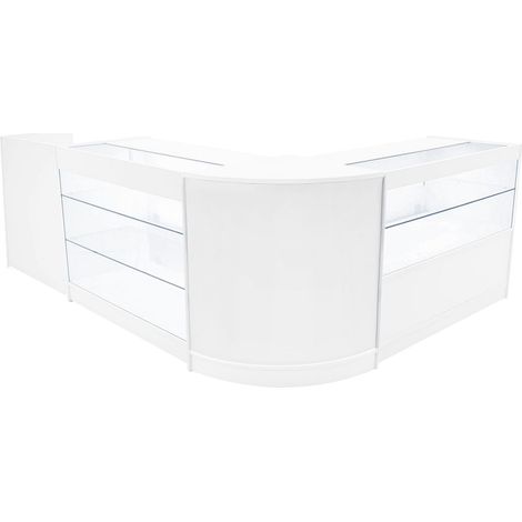 Comptoirs de Vente en MDF Blanc à LED Blancs Ensemble Vega CM60 TB60 K1200 C1200 3 Unités de Rangement Étagères Internes Portes Coulissantes Verouillables Réception Bureau Vêtements [Clés INCLUS] (1/5)