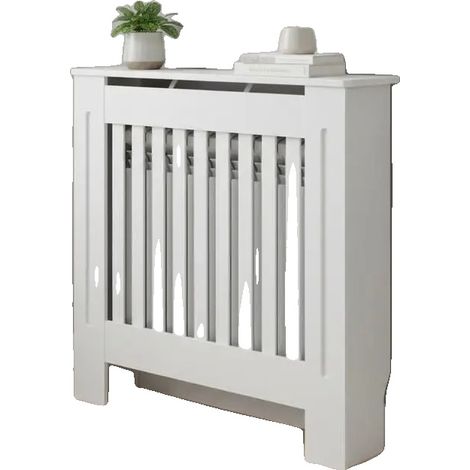 Cubierta para radiador, construcción de madera, diseño elegante, color blanco. (1/2)