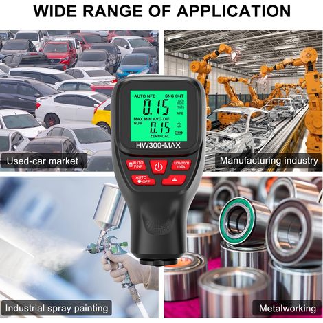 Schichtdickensensor HW300-MAX für Metalle, Genauigkeit ±3 % + 1 μm, Messbereich 0–2000 μm, Multifunktion mit Digitalanzeige, Schwarz (1/5)