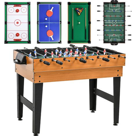 4-in-1 Partyspieltisch inkl. Tischtennis, Kicker, Billard, Tischhockey, Metall, Holz, Natur+Schwarz (1/5)