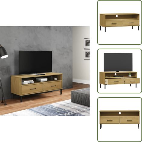 Mueble de TV con patas de metal - vidaXL Mueble de TV con patas de metal OSLO madera maciza pino marrón - Mueble de TV marrón