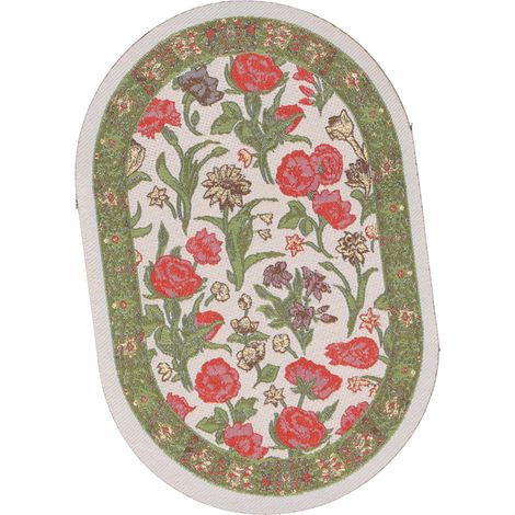 Tapis miniature 1/12 Mini tapis vintage tissé accessoires de décoration pour maison de poupée Ovale B01 Fleur à feuilles vertes (1/5)