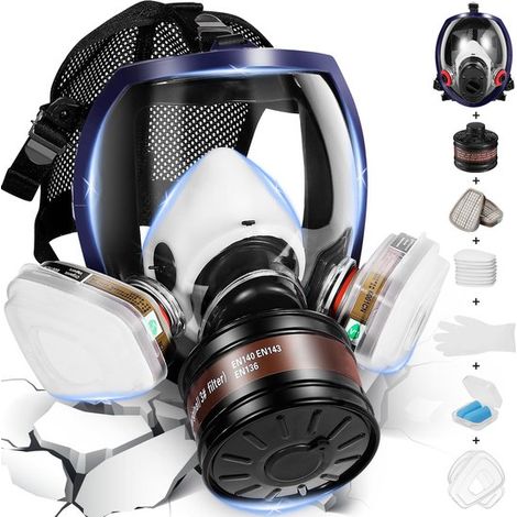 Vitdipy，Máscara facial completa de goma，Protección respiratoria，Máscara antigás de cara completa，Amplio campo de visión (1/5)