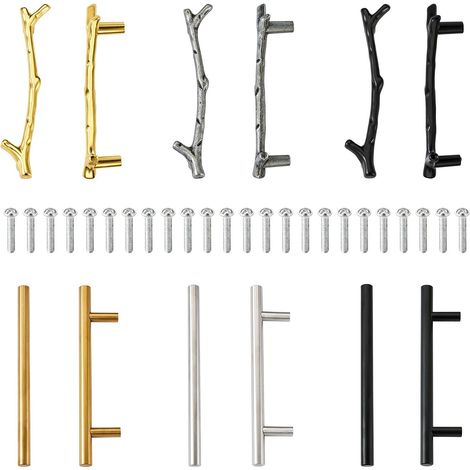 Lot de 12 poignées de plateau en acier inoxydable avec branches d'arbre avec jeux de vis pour résine époxy, dessous de verre, décoration d'intérieur (1/5)