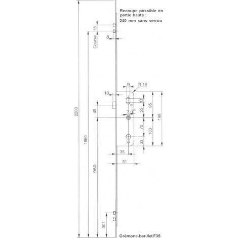 Ferco – Crémone barillet 25mm x 70mm – Mécanisme de pêne verrouillage R4 – Compatible portes bois et métal – Installation facile avec gabarit