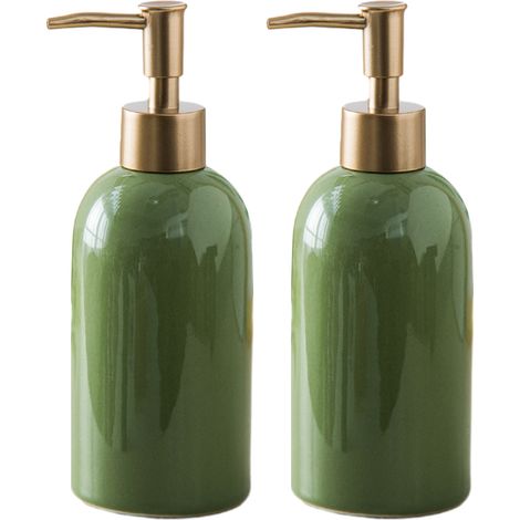 1 distributeur de savon, céramique, blanc/noir/gris/vert, 20 x 7,2 x 7,2 cm, ronde, salle de bain hôtel (1/5)