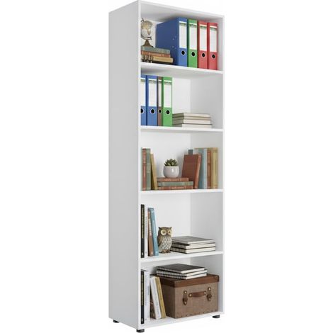 Mercatone Germanvox, Libreria Moderna 4 Ripiani, Mobile Scaffale, Legno Melaminico Ecologico, Indipendente, Studio/Ufficio, Ripiani Regolabili, 69x35x200 cm, Bianco (1/4)