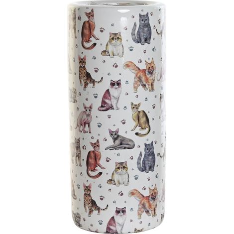 Porte-Parapluie, Porcelaine, avec décoration de Chat, 19x19x45 cm