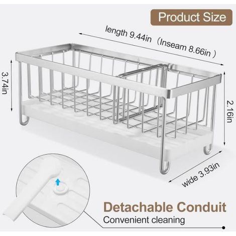 Organisateur Evier Cuisine - Acier Inoxydable 304 - Bac de Vidange Automatique - Rangement Eponge - Flexible (1/4)