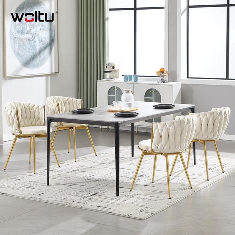 WOLTU 4x Poltrona Salotto Girevole Poltroncina Imbottita Moderna, Sedia da Scrivania per Ufficio, Velluto, Beige (1/5)