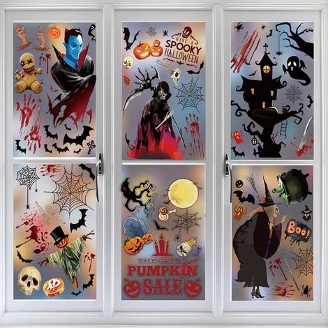 Design realistico: gli adesivi per finestre di Halloween includono 9 fogli di adesivi. Presentano vari elementi di Halloween, come i fantasmi. (1/4)