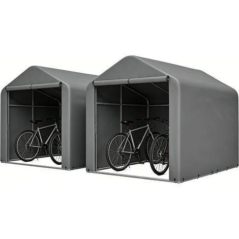 2er-Set  grauer Fahrrad-Garage 160x220x165 cm mit Rolltor Wasserdichtes PE wetterfester Outdoor-Schuppen für Fahrrad, Gartengeräte – ideal für Garten, Terrasse & Hof