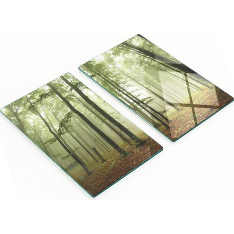 Planches décoratives multifonctionnelles en verre pour la cuisine, motif Forêt brumeuse, 2 x 30 x 52 cm (1/5)