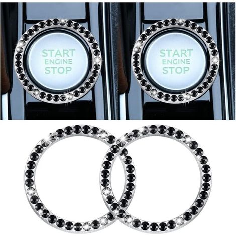 Pieces Car Engine Start Button Cover in Crystal Rhinestone, Auto Engine Start Stop Crystal Rhinestone Button Ring Sticker, Car Decor Accessories (Black 1) (1/5)