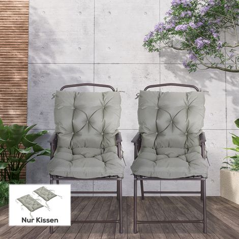 Set di 2 cuscini per sedia, 98 x 50 cm, con lacci, rivestimento in tessuto, spessore 8 cm, grigio chiaro.
