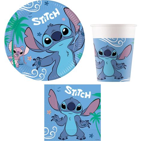 Procos - Set da festa Stitch and Angel, set di stoviglie da 52 pezzi per feste di compleanno per bambini o feste a tema, decorazione della tavola (1/4)