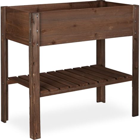 Carré potager haut moderne jardin terrasse balcon 90 x 90 x 90 cm en bois marron foncé (1/4)