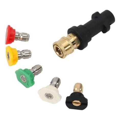 Hochdruckreiniger-Adapter für Kärcher K2-K7, Anschluss an 1/4-Zoll-Schnellanschluss, mit 5 Hochdruckreiniger-Düsen
