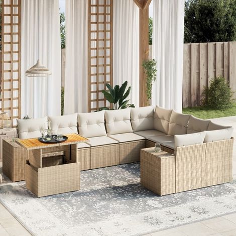 vidaXL Juego de sofás jardín con cojines beige 10 pzas ratán sintético (1/3)