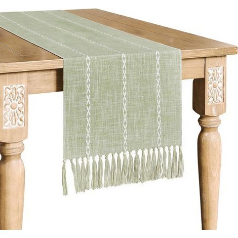 Camino de mesa de algodón y lino - estilo rústico - verde - ideal para la mesa del comedor, fiestas y uso diario - 30 x 120 cm (1/5)