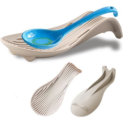 Porte-cuillères en silicone résistant à la chaleur, 3 pièces - 23 × 10,6 cm - réutilisable - support de cuisine pour ustensiles - convient aux plaques de cuisson, plans de travail, spatules, cuillères (1/4)