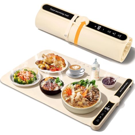 Electric Food Warmer, Foldable Electric Heating Tray, 40-120°C Portable Silicone Heating Tray with 6-Hour Timer and 9 Temperature Settings for Buffets and Parties, 60x38cm, Yellow (1/5)