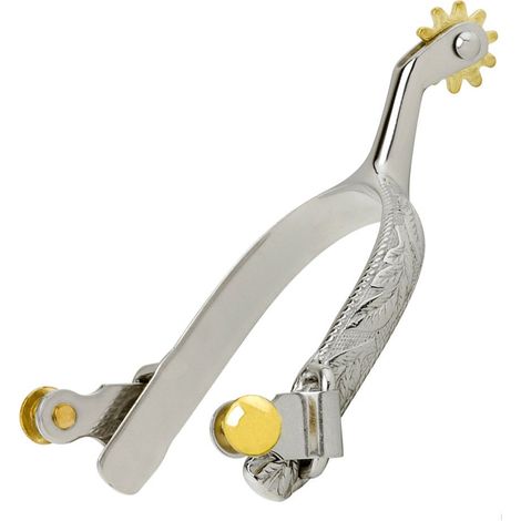 Eperons de cordage western en acier inoxydable avec bouton et roues en laiton