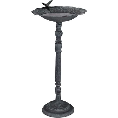 Relaxdays Bird Bath, Cast Iron, HWD: 74.5 x 37.5 x 35 cm, Water and Feeding Station, Standing, Vintage Look, Green