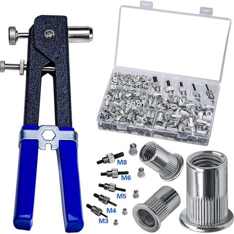 Satz mit 86 Nietmuttern M3–M8 mit austauschbaren Dornen – Blau  Komplettes Nietwerkzeug-Set, Gewindemuttern M3, M4, M5, M6, M8 (1/3)