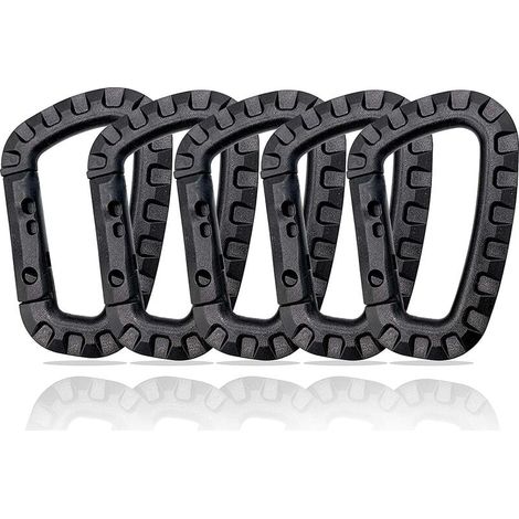 Pack de 5 mosquetones de plástico - Negro - Forma D (1/4)