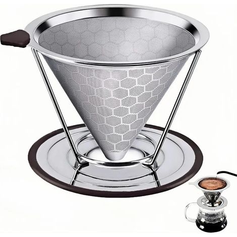 Kaffeefilter aus Edelstahl, papierloser Kaffeefilter, geeignet für die Zubereitung von handwerklich geröstetem Kaffee, leicht zu reinigen, mit rutschfestem Griff.