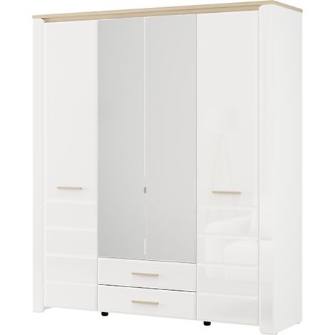 Armario Grande Mahone, Ropero Dormitorio 2 Cajones, 8 Estantes, Perchero, 186x216h cm Blanco Mate