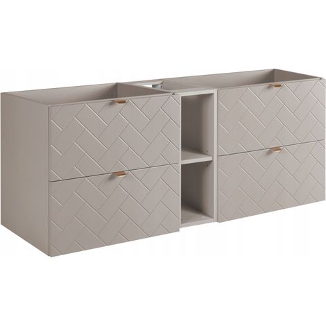Rodan Waschbeckenunterschrank 140 cm, Beige Matt, 46 x 140 x 60,7 cm, ohne Waschtischplatte, mit Badregal, feuchtraumgeeignet, Badmöbel
