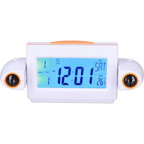 Blendfreier LED-Projektionswecker, Sprachsteuerung, Temperatursensor, Nachtlichtanzeige, Modell in Weiß und Orange (1/5)