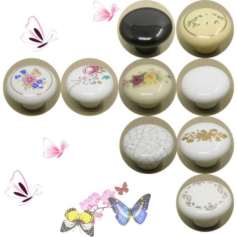10 pièces poignées de meubles en céramique tulipe, poignées d'armoire, poignées de porte, poignées de placard, poignées de meubles