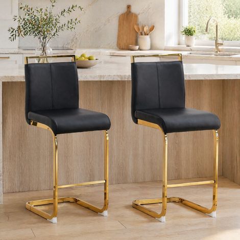 MEUBLIV Lot de 2 tabourets de bar 51,3 x 35,5 x 96,5 cm noir et or – avec repose-pieds (1/5)