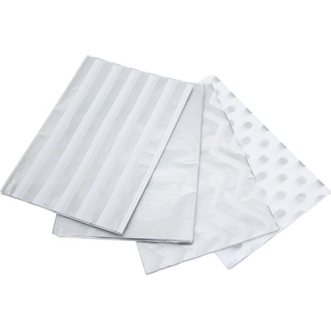 Lot de 40 Papiers Cadeau Vagues Pois Rayures Argent Brillant Motif Clair Écologique Emballage Cadeau Festif (1/5)