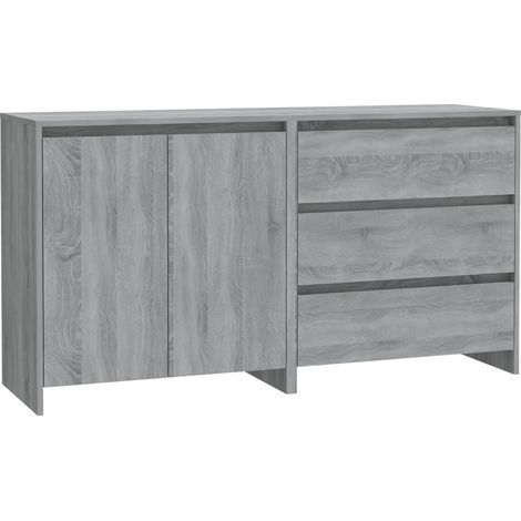 Credenza buffet cassettiera mobile contenitore organizer cucina soggiorno soggiorni set da 2 sonoma pannelli in MDF grigio 020036980
