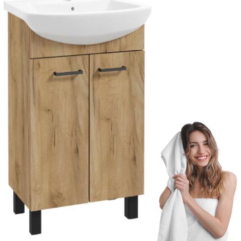 Mobile bagno SAT D50 con lavabo integrato, rovere dorato, due ante