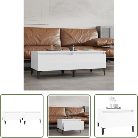 The Living Store Beistelltische 2 Stk. Hochglanz-Weiß 50x46x35 cm Holzwerkstoff - Industrieller Stil - Beistelltisch - Wohnzimmerstil - Holzwerkstoff Möbel - Weißer Beistelltisch (1/5)