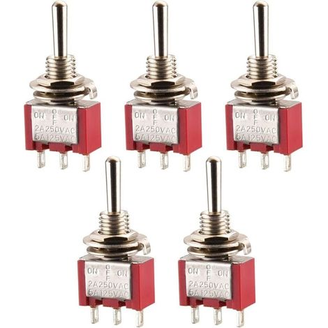MTS-123 Mini-Wippschalter, (EIN)-AUS-(EIN), SPDT, 3-polig, 2 A 250 V, 5 A 120 V, UR-gelistet, 5 Stück (1/4)