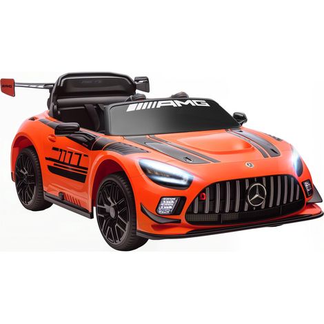 Voiture électrique Mercedes-AMG 12V pour enfants de 3 à 8 ans avec télécommande, phares LED et roues de transport, orange.