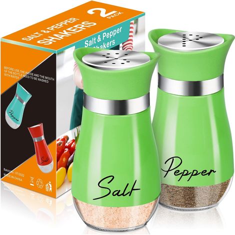 Ensemble de salière et poivrière, salière et poivrière de 120 ml à fond en verre avec couvercle en acier inoxydable, idéales pour la cuisine, la table de cuisson, le camping-car et le camping. (1/5)