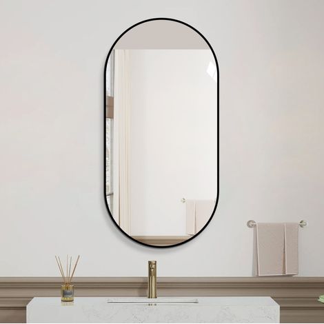 Espejo de baño de pared arqueado 60x120 cm con marco de aluminio negro HAVRYA (1/5)