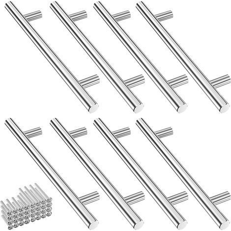 Lot de 8 Poignee de Meuble Cuisine Inoxydable Argent, Poignee Porte Cuisine Espacement des Trous de 128mm, Arrondi Poignées pour Placards avec Vis, poignée Tiroir pour Penderies, Tiroirs (1/5)