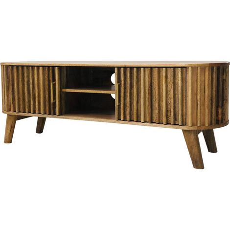 Slated TV Unit - Mango Wood - L40 x W135 x H50 cm - Light Finish - Assembly Required