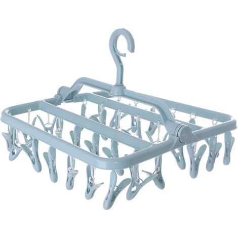 Étendoir à chaussettes, étendoir à vêtements avec 32 clips, étendoir à vêtements suspendu pliable, étendoir à linge intérieur et extérieur pour chaussettes, sous-vêtements et petits vêtements (1/5)