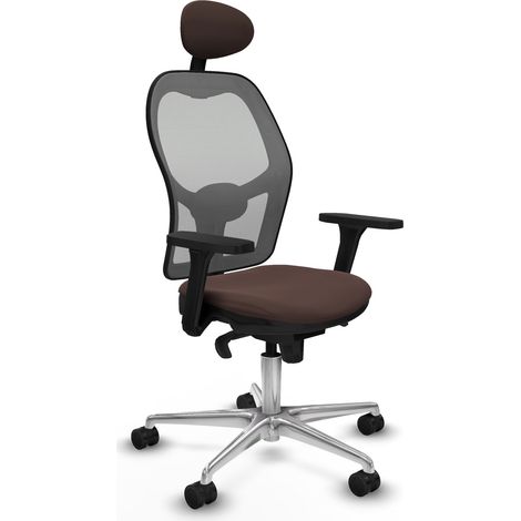 Jorquera sincro malla gris similpiel marrón oscuro brazos 3D base aluminio cabecero fijo ruedas 65mm nailon (1/5)