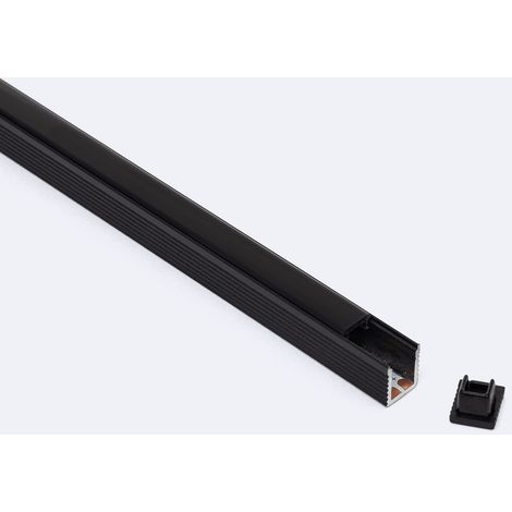 Profilo Alluminio Superficie Mini per Striscia LED fino a 6mm con Coperchio Continuo Nero 2 m Nero traslucido
